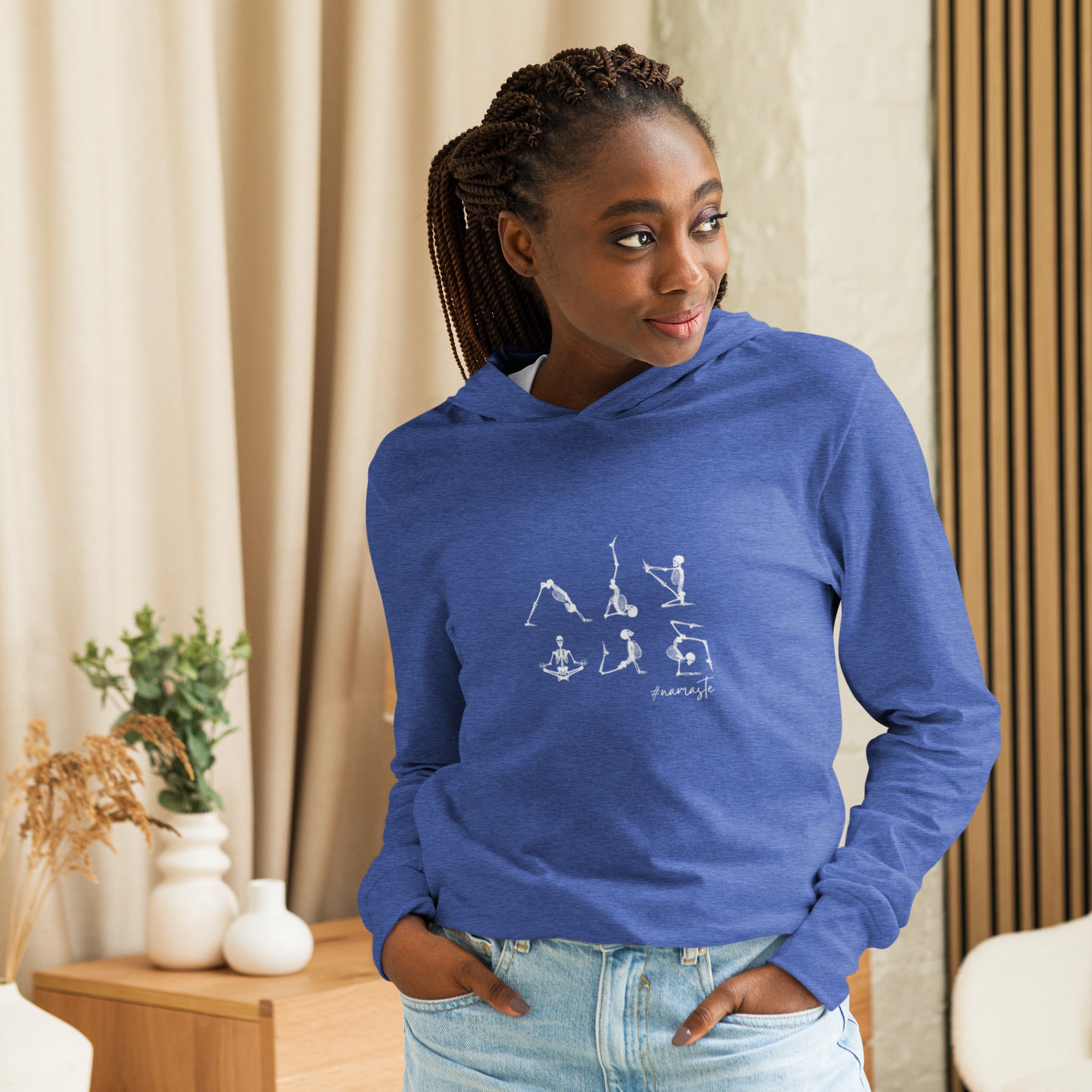 Namaste Skeleton Yoga Poses Hooded Long Sleeve Tee | Available in 4 Colors